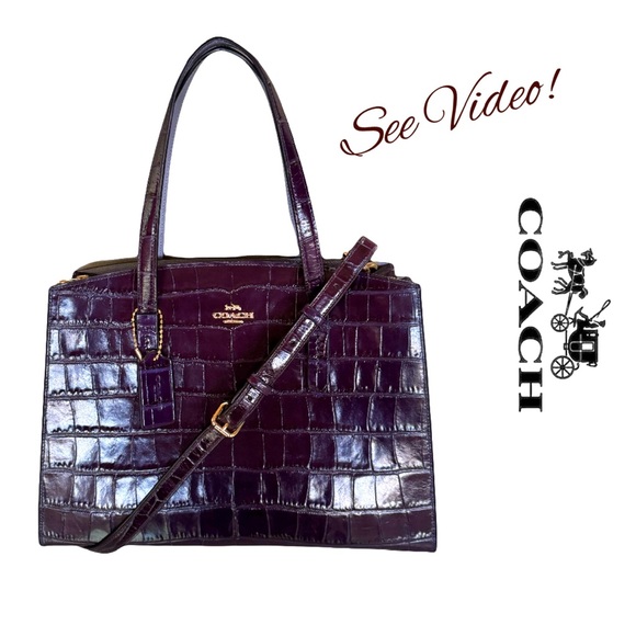 Authenticated 🍒New Coach Charlie Carryall 2way in Croc Embossed Burgundy Leather - Picture 1 of 13